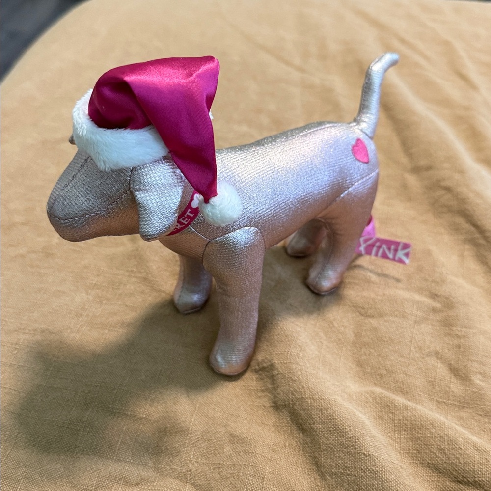 Pink Dog Plush with Santa Hat